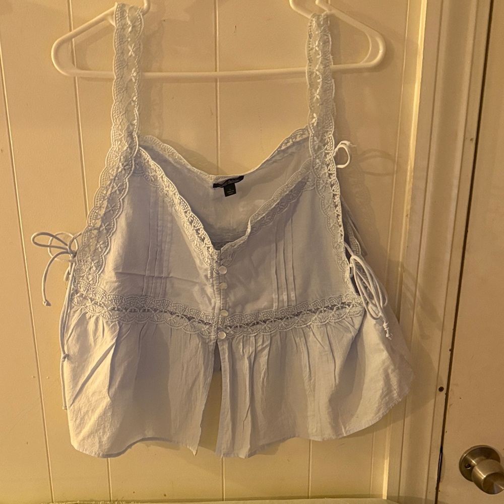wild fable Light Blue Lace-Trim Peplum Tank